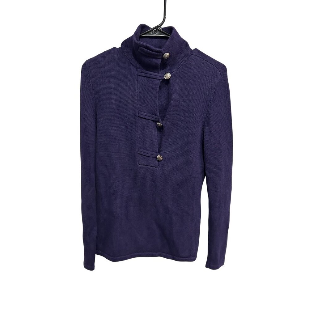Lauren Ralph Lauren Purple High-Neck Button Sweater Size Small Cozy Timeless